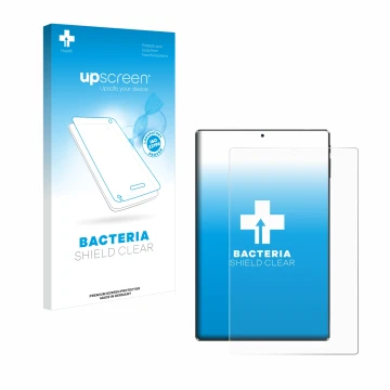 Parte frontal de un envase de producto con el logotipo de la marca upscreen. Al lado se muestra el dispositivo Simplori M107 c