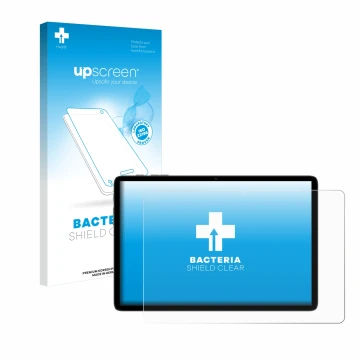 Parte frontal de un envase de producto con el logotipo de la marca upscreen. Al lado se muestra el dispositivo Teclast P30T co