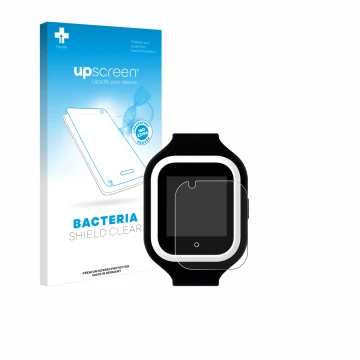 Parte frontal de un envase de producto con el logotipo de la marca upscreen. Al lado se muestra el dispositivo SaveFamily Icon