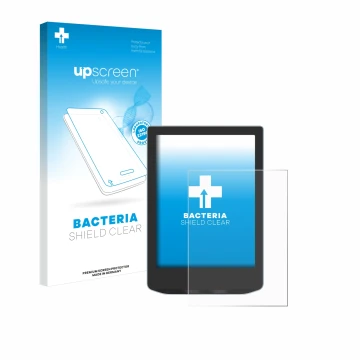 Parte frontal de un envase de producto con el logotipo de la marca upscreen. Al lado se muestra el dispositivo Vivlio Light co