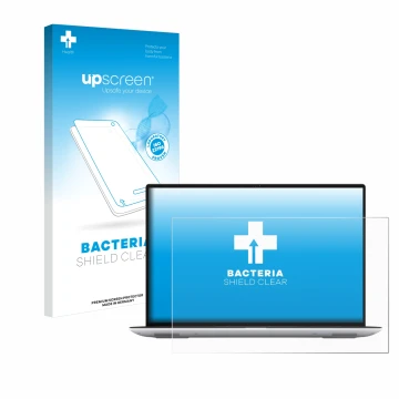 Parte frontal de un envase de producto con el logotipo de la marca upscreen. Al lado se muestra el dispositivo Dell Precision 