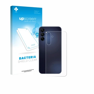 Parte frontal de un envase de producto con el logotipo de la marca upscreen. Al lado se muestra el dispositivo Samsung Galaxy 