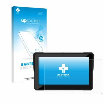 Parte frontal de un envase de producto con el logotipo de la marca upscreen. Al lado se muestra el dispositivo Carpuride W702 