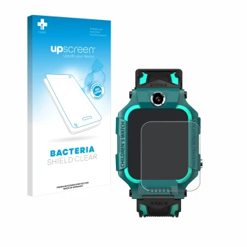 Parte frontal de un envase de producto con el logotipo de la marca upscreen. Al lado se muestra el dispositivo Retoo Smartwatc