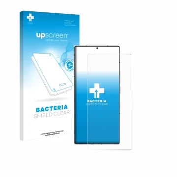Parte frontal de un envase de producto con el logotipo de la marca upscreen. Al lado se muestra el dispositivo Nubia Z60 Ultra