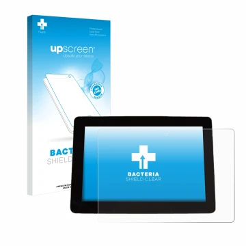 Parte frontal de un envase de producto con el logotipo de la marca upscreen. Al lado se muestra el dispositivo Trimble XCN 105