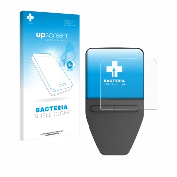 Parte frontal de un envase de producto con el logotipo de la marca upscreen. Al lado se muestra el dispositivo Trezor Safe 3 c