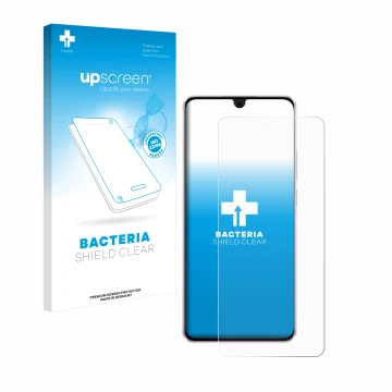 Parte frontal de un envase de producto con el logotipo de la marca upscreen. Al lado se muestra el dispositivo Oppo Reno 11 F 