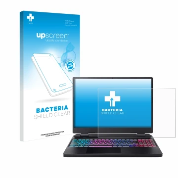 Parte frontal de un envase de producto con el logotipo de la marca upscreen. Al lado se muestra el dispositivo Acer Predator H