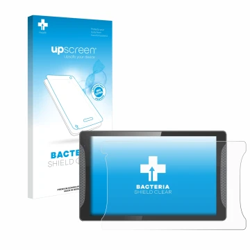 Parte frontal de un envase de producto con el logotipo de la marca upscreen. Al lado se muestra el dispositivo Logicom Multime