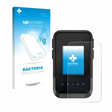 Parte frontal de un envase de producto con el logotipo de la marca upscreen. Al lado se muestra el dispositivo Garmin eTrex So