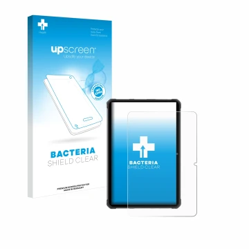 Parte frontal de un envase de producto con el logotipo de la marca upscreen. Al lado se muestra el dispositivo Hotwav R7 con s