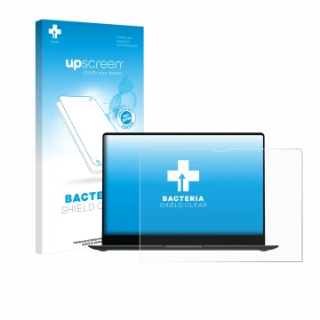 Parte frontal de un envase de producto con el logotipo de la marca upscreen. Al lado se muestra el dispositivo Samsung Galaxy 