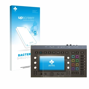 Parte frontal de un envase de producto con el logotipo de la marca upscreen. Al lado se muestra el dispositivo Waldorf Iridium