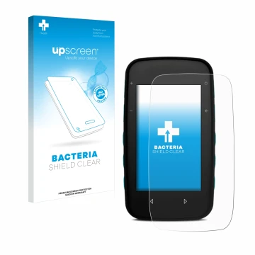 Parte frontal de un envase de producto con el logotipo de la marca upscreen. Al lado se muestra el dispositivo CompeGPS TwoNav