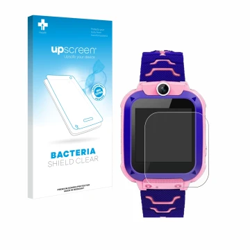 Parte frontal de un envase de producto con el logotipo de la marca upscreen. Al lado se muestra el dispositivo Bothergu Kids S