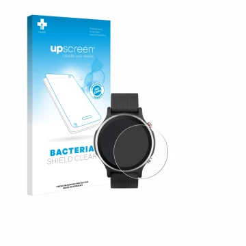 Parte frontal de un envase de producto con el logotipo de la marca upscreen. Al lado se muestra el dispositivo ASUS VivoWatch 