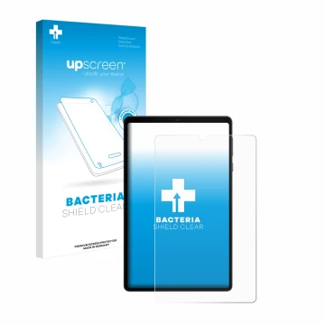 Parte frontal de un envase de producto con el logotipo de la marca upscreen. Al lado se muestra el dispositivo Lenovo Legion T