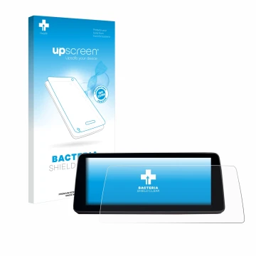 Parte frontal de un envase de producto con el logotipo de la marca upscreen. Al lado se muestra el dispositivo BMW 5 G30/G31 F