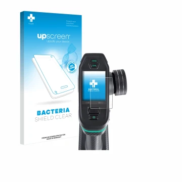 Parte frontal de un envase de producto con el logotipo de la marca upscreen. Al lado se muestra el dispositivo DumboRC DDF-350