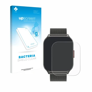 Parte frontal de un envase de producto con el logotipo de la marca upscreen. Al lado se muestra el dispositivo Zoskvee P95 2
