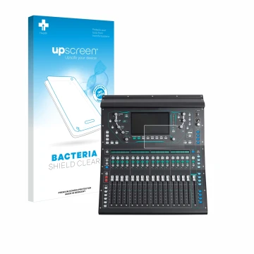Parte frontal de un envase de producto con el logotipo de la marca upscreen. Al lado se muestra el dispositivo Allen&Heat SQ5 