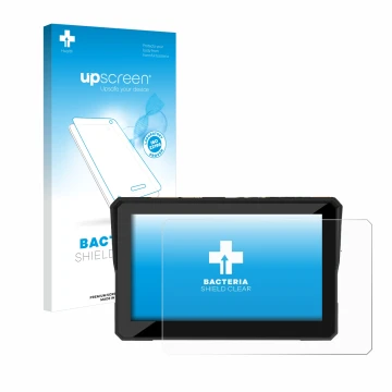 Parte frontal de un envase de producto con el logotipo de la marca upscreen. Al lado se muestra el dispositivo Carpuride W502 