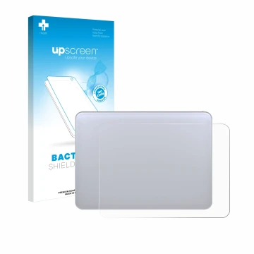 Parte frontal de un envase de producto con el logotipo de la marca upscreen. Al lado se muestra el dispositivo Apple Magic 3 (