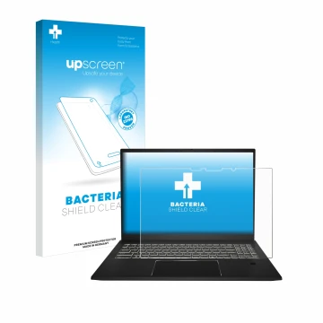 Parte frontal de un envase de producto con el logotipo de la marca upscreen. Al lado se muestra el dispositivo MSI Summit E16 