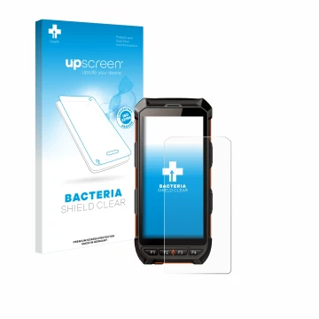 Parte frontal de un envase de producto con el logotipo de la marca upscreen. Al lado se muestra el dispositivo iDTronic C9 RED