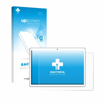 Parte frontal de un envase de producto con el logotipo de la marca upscreen. Al lado se muestra el dispositivo niuniutab KT107