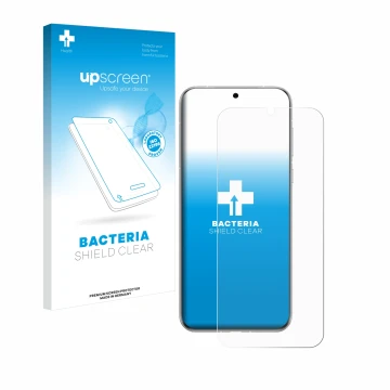 Parte frontal de un envase de producto con el logotipo de la marca upscreen. Al lado se muestra el dispositivo Huawei Pura 70 