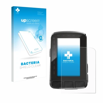 Parte frontal de un envase de producto con el logotipo de la marca upscreen. Al lado se muestra el dispositivo Wahoo Elemnt Ro