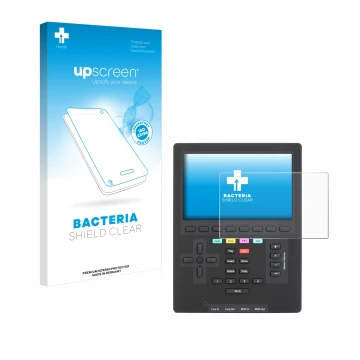 Parte frontal de un envase de producto con el logotipo de la marca upscreen. Al lado se muestra el dispositivo Polyend Tracker