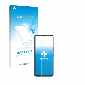 Parte frontal de un envase de producto con el logotipo de la marca upscreen. Al lado se muestra el dispositivo Infinix GT 20 P