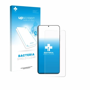 Parte frontal de un envase de producto con el logotipo de la marca upscreen. Al lado se muestra el dispositivo Blackview Oscal
