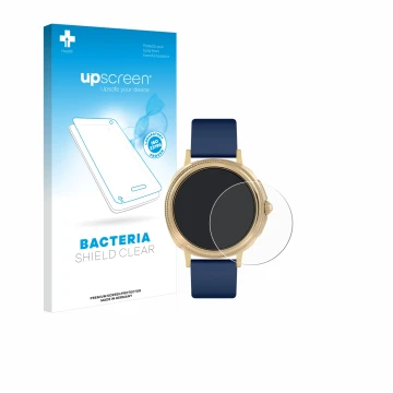 Parte frontal de un envase de producto con el logotipo de la marca upscreen. Al lado se muestra el dispositivo Reflex Active S