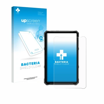 Parte frontal de un envase de producto con el logotipo de la marca upscreen. Al lado se muestra el dispositivo Ulefone Armor P