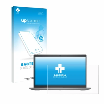 Parte frontal de un envase de producto con el logotipo de la marca upscreen. Al lado se muestra el dispositivo Dell Precision 