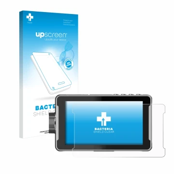 Parte frontal de un envase de producto con el logotipo de la marca upscreen. Al lado se muestra el dispositivo Viltrox DC-550 