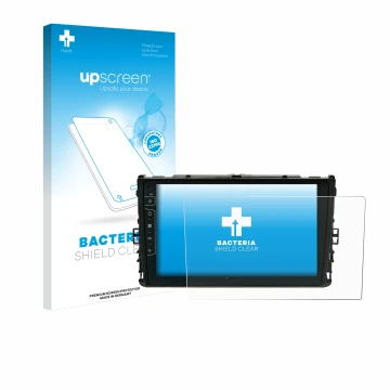 Parte frontal de un envase de producto con el logotipo de la marca upscreen. Al lado se muestra el dispositivo Dynavin D9-T6 c