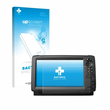 Parte frontal de un envase de producto con el logotipo de la marca upscreen. Al lado se muestra el dispositivo Lowrance HOOK R