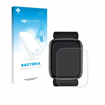 Parte frontal de un envase de producto con el logotipo de la marca upscreen. Al lado se muestra el dispositivo YHE BP Doctor F