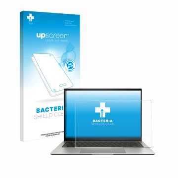 Parte frontal de un envase de producto con el logotipo de la marca upscreen. Al lado se muestra el dispositivo ASUS ZenBook S 
