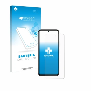 Parte frontal de un envase de producto con el logotipo de la marca upscreen. Al lado se muestra el dispositivo Xiaomi Redmi 13