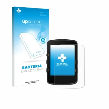 Parte frontal de un envase de producto con el logotipo de la marca upscreen. Al lado se muestra el dispositivo Bryton Rider 46
