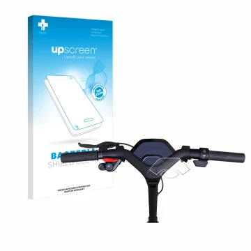 Parte frontal de un envase de producto con el logotipo de la marca upscreen. Al lado se muestra el dispositivo Segway Ninebot 
