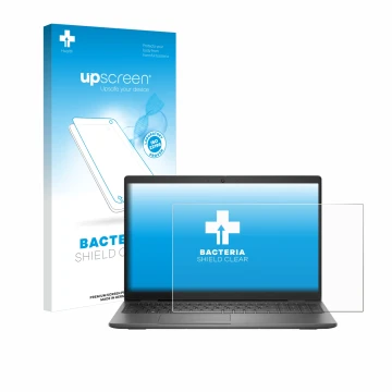 Parte frontal de un envase de producto con el logotipo de la marca upscreen. Al lado se muestra el dispositivo Dell Latitude 1
