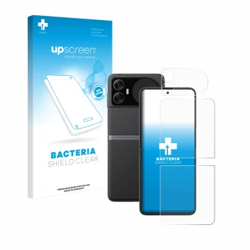 Parte frontal de un envase de producto con el logotipo de la marca upscreen. Al lado se muestra el dispositivo Blackview Hero 