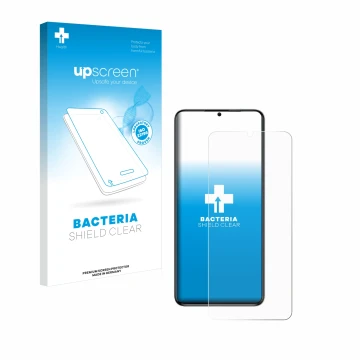 Parte frontal de un envase de producto con el logotipo de la marca upscreen. Al lado se muestra el dispositivo Oukitel C50 con